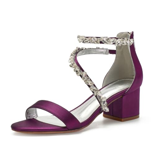 Damen Stämmiger Hoher Absatz Brautkleid Schuhe Knöchelriemen Kristall Pumpe Offene Zehe Satin Brautschuhe Rücken Reißverschluss Bequeme Sandalen,Lila,39 EU Damen Stämmiger Hoher Absatz Brautkleid Schuhe Knöchelriemen Kristall Pumpe Offene Zehe Satin Brautschuhe Rücken Reißverschluss Bequeme Sandalen,Lila,39 EU von FQMAYPO