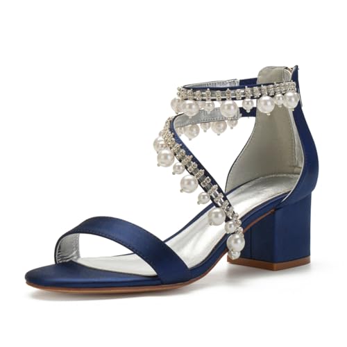 Damen Stämmiger Hoher Absatz Satin Hochzeit Sandalen Offene Zehe Abschlussball Party Kleid Schuhe Knöchelriemen Perle Brautschuhe Mit Reißverschluss,Dark Blue,37 EU Damen Stämmiger Hoher Absatz Satin Hochzeit Sandalen Offene Zehe Abschlussball Party Kleid Schuhe Knöchelriemen Perle Brautschuhe Mit Reißverschluss,Dark Blue,37 EU von FQMAYPO