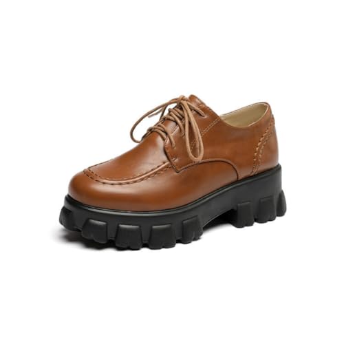 Damen Stämmiger Plateau Loafer Schnürung Vintage Kleid Schuhe Geschlossene Runde Zehe PU Leder Büroschuhe,Gelb,38 EU Damen Stämmiger Plateau Loafer Schnürung Vintage Kleid Schuhe Geschlossene Runde Zehe PU Leder Büroschuhe,Gelb,38 EU von Generic