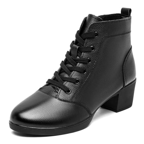 Damen Standardtanzstiefel Geschlossene Zehenpartie Schnürung Leder Modern Teaching Practice Performance Dance Walk Schuhe,Schwarz,40 EU von Generic