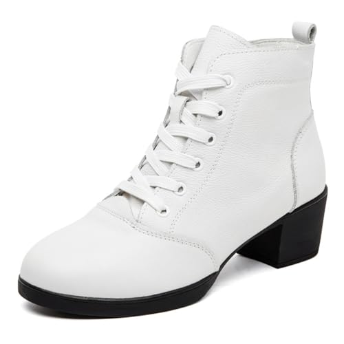 Damen Standardtanzstiefel Geschlossene Zehenpartie Schnürung Leder Modern Teaching Practice Performance Dance Walk Schuhe,Weiß,39 EU von Generic