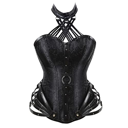 Damen Steampunk Corsage Gothic Korsett Bauchweg Mittelalter Kleidung Corsagen Unterbrust Neckholder Bustier Body Shaper Corsets Halloween Kostüm Karneval Viktorian Palast Piraten Cosplay von Generic