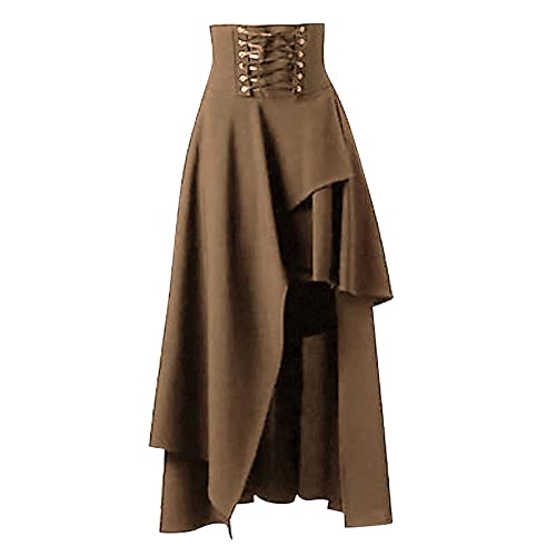 Damen Steampunk Rock Röcke A-Linie Mittelalter Gothic Kleidung Vintage Baumwolle Schwarze Spitzenröcke Lolita High Taille Walking Rock mit Rüsche Spitzensaum Maxirock von Generic