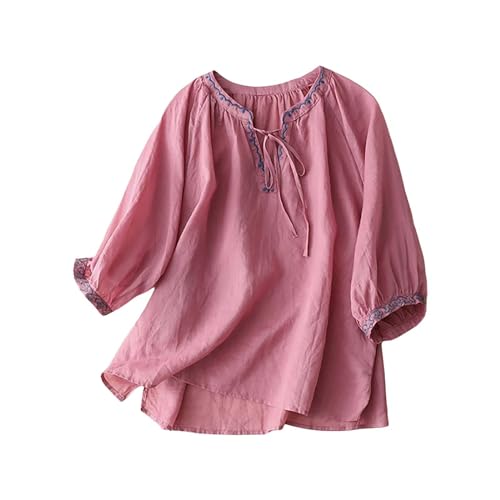 Damen Stickerei Bluse Bohemian Tunika Bestickte Folklore Blusen Blumen Gestickt Oberteil 3/4 Arm Lose Tops Cheongsam Oberteile Frauen Elegante Stickerei Bluse Bohemian Style Damen von Generic