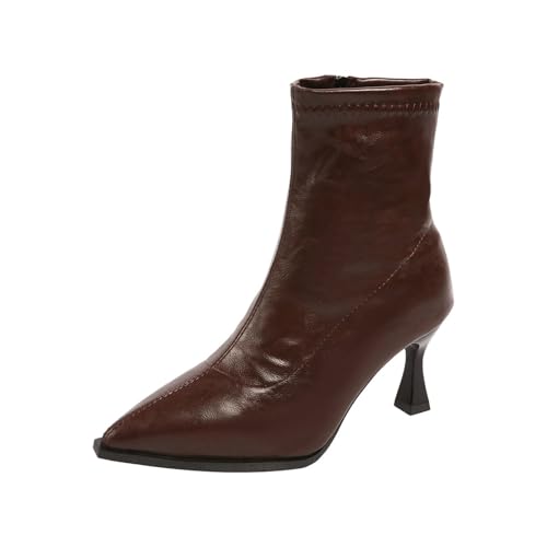 Damen-Stiefel, hohe Absätze, spitz, kurze Stiefel aus Kunstleder, hohe Absätze, elegant, leicht, Stiefel, Herbst, Winter, Outdoorschuhe, braun, 42 EU Damen-Stiefel, hohe Absätze, spitz, kurze Stiefel aus Kunstleder, hohe Absätze, elegant, leicht, Stiefel, Herbst, Winter, Outdoorschuhe, braun, 42 EU von Generic