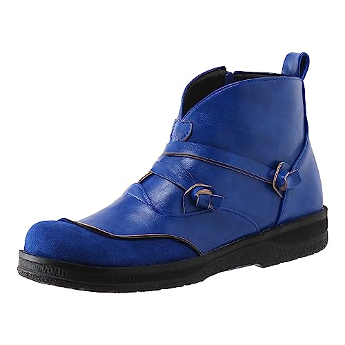 Damen Stiefel Flach Boots Runde Zehenkappe Dicke Sohle Vintage Westernstiefel mit Reißverschluss in Einfarbig Stiefeletten Damen Moden Kunstleder Damenschuhe (Blue, 38) von Generic