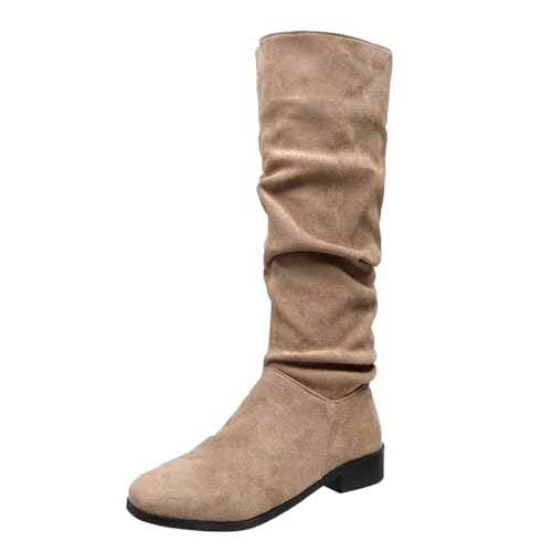 Damen Stiefel Mittelhohe Stiefeletten Blockabsatz Winter Boots Lederoptik Bequem Elegant Große Größen Weite Schafthöhe Freizeit (Khaki, 37) von Generic