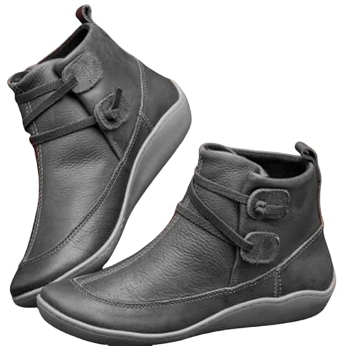 Damen Stiefeletten Boots warm elegante und bequeme gefüttert Schnürstiefeletten Outdoor Stiefel Schuhe Winterstiefel Gefüttert Stiefel Boot Schneestiefel Wandern Schuhe (Grey, 39) von Generic