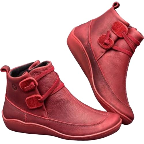 Damen Stiefeletten Boots warm elegante und bequeme gefüttert Schnürstiefeletten Outdoor Stiefel Schuhe Winterstiefel Gefüttert Stiefel Boot Schneestiefel Wandern Schuhe (Red, 36) von Generic