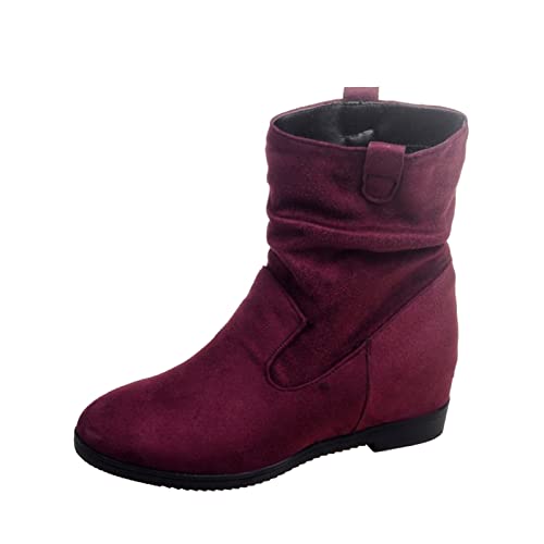 Damen Stiefeletten Britischer Stil Elegante Plissee Rundkopf Design Kurze Stiefel Bequeme Freizeit Winter Mode (41) von Generic