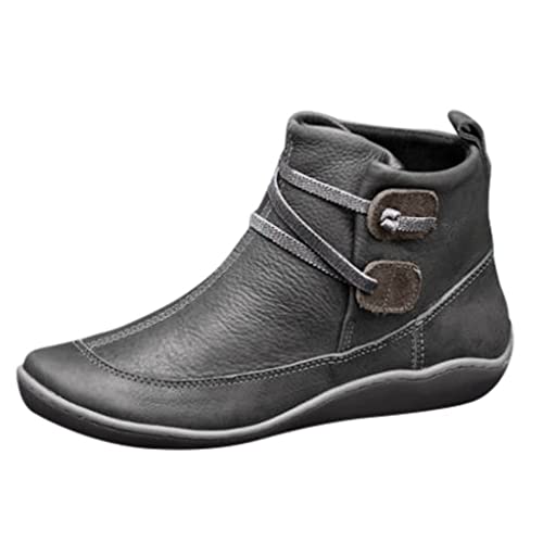 Damen Stiefeletten FüR Herbst Winter, Flache SchnüRstiefel Aus Wasserdichtem Pu-Leder, Bequem rutschfest, Mittelalter Schuhe Biker Boots Damen, Flache Stiefeletten Atmungsaktiv Weich Stiefeletten von Generic