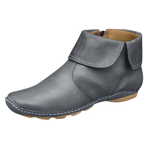 Damen Stiefeletten FüR Herbst Winter Leder Breite Fuß Orthopädische Schuhe Wasserdichte Flach Ankle Boots Bequem Slip on Mittelalter Damenstiefel Arch Support Kurze Stiefel Zipper Cowboystiefel von Generic
