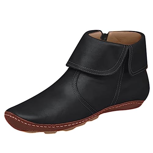 Damen Stiefeletten FüR Herbst Winter Leder Breite Fuß Orthopädische Schuhe Wasserdichte Flach Ankle Boots Bequem Slip on Mittelalter Damenstiefel Arch Support Kurze Stiefel Zipper Cowboystiefel von Generic