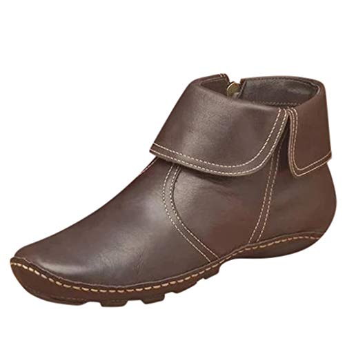 Damen Stiefeletten FüR Herbst Winter Leder Breite Fuß Orthopädische Schuhe Wasserdichte Flach Ankle Boots Bequem Slip on Mittelalter Damenstiefel Arch Support Kurze Stiefel Zipper Cowboystiefel von Generic