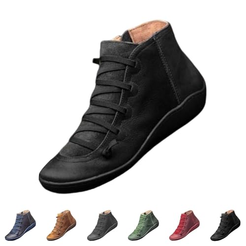 Damen Stiefeletten Für Herbst Winter - Schnürstiefel Mit Reißverschluss Pu-Leder Ankle Boots Bequem rutschfest Winterstiefel wasserdichte Schuhe,Orthopädische Knöchelschuhe Biker Boots von Generic