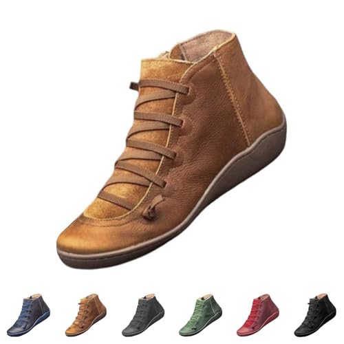 Damen Stiefeletten Für Herbst Winter - Schnürstiefel Mit Reißverschluss Pu-Leder Ankle Boots Bequem rutschfest Winterstiefel wasserdichte Schuhe,Orthopädische Knöchelschuhe Biker Boots von Generic