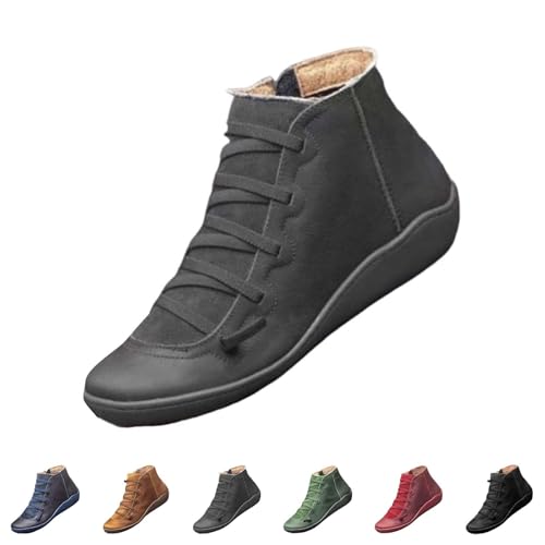 Damen Stiefeletten Für Herbst Winter - Schnürstiefel Mit Reißverschluss Pu-Leder Ankle Boots Bequem rutschfest Winterstiefel wasserdichte Schuhe,Orthopädische Knöchelschuhe Biker Boots von Generic