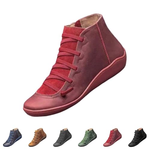 Damen Stiefeletten Für Herbst Winter - Schnürstiefel Mit Reißverschluss Pu-Leder Ankle Boots Bequem rutschfest Winterstiefel wasserdichte Schuhe,Orthopädische Knöchelschuhe Biker Boots von Generic