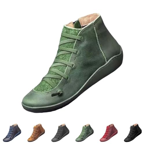 Damen Stiefeletten Für Herbst Winter - Schnürstiefel Mit Reißverschluss Pu-Leder Ankle Boots Bequem rutschfest Winterstiefel wasserdichte Schuhe,Orthopädische Knöchelschuhe Biker Boots von Generic
