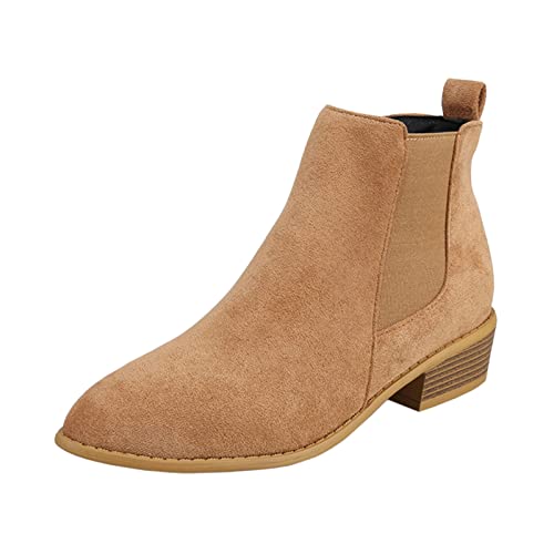 Damen Stiefeletten Herbst & Winter Kurzstiefel Dicker Boden Spitze Zehenkappe Verdickt Wärme Winterstiefel Damen Freizeit Elegant Texturiert Damen Ankle-Boots (Khaki, 41) von Generic