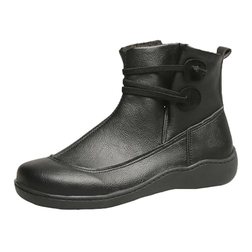 Damen Stiefeletten Kurz Schnürer Weite Öffnung Flach Absatz Bequem Casual Freizeit Große Größen Elegant Winter Modisch (Black, 38) von Generic