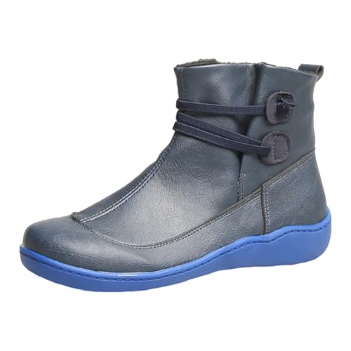 Damen Stiefeletten Kurz Schnürer Weite Öffnung Flach Absatz Bequem Casual Freizeit Große Größen Elegant Winter Modisch (Blue, 40) von Generic