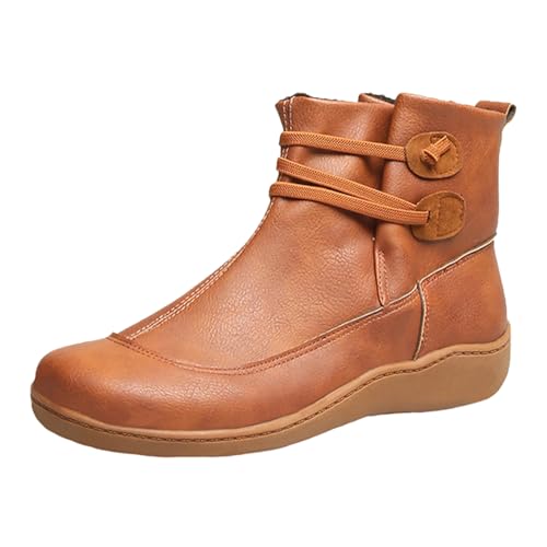 Damen Stiefeletten Kurz Schnürer Weite Öffnung Flach Absatz Bequem Casual Freizeit Große Größen Elegant Winter Modisch (Brown, 42) von Generic