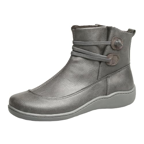 Damen Stiefeletten Kurz Schnürer Weite Öffnung Flach Absatz Bequem Casual Freizeit Große Größen Elegant Winter Modisch (Grey, 38) von Generic