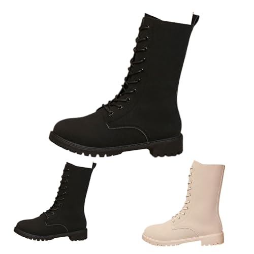 Damen Stiefeletten Mit Absatz Zum Schnüren Vegan - Springerstiefel Damen Plateau Ankle Boots Pu Leder Halbstiefel Rundzehe Schnürstiefel Rockig Biker Boots Kurzschaft Motorradstiefel von Generic