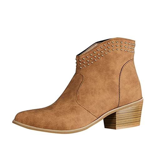 Damen Stiefeletten Mit Spitzem Zehenbereich Damen Britisches Einfarbiges Leder Spitzer Seitlicher Reißverschluss Dicker Absatz Modische Kurze Stiefel Damenstiefel Biker Boots von Generic