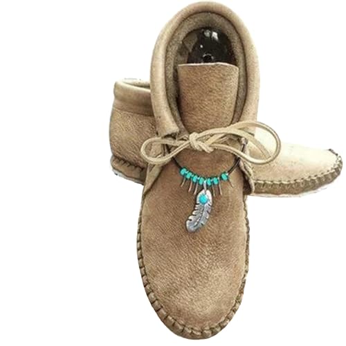 Damen Stiefeletten Schlupfstiefel, Vintage Schnürschuhe Elegant Hoch Walkingschuhe Boho Rutschfest Flache Schuhe Bequem Leicht Wanderschuhe Einfarbig Traillaufschuhe Urlaub Outdoor Schuhe von Generic