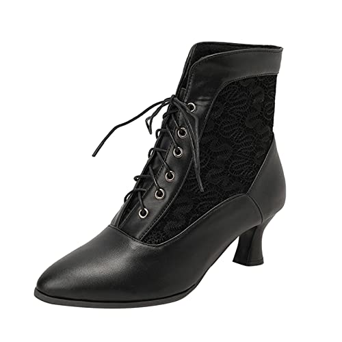 Damen Stiefeletten Winter Mode elegante Spitze hohle spitze Zehe bequeme vordere Schnürung Hohe Schuhe Damen Keilabsatz von Generic
