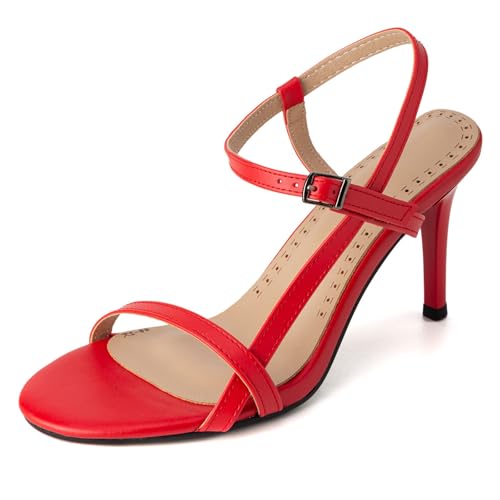 Damen Stilett Sandalen Mit Quadratspitze Schmales Knöchelband Schnallenverschluss PU Glattleder Leichte Gummisohle Mehrfarbig,Rot,48 EU Damen Stilett Sandalen Mit Quadratspitze Schmales Knöchelband Schnallenverschluss PU Glattleder Leichte Gummisohle Mehrfarbig,Rot,48 EU von Generic