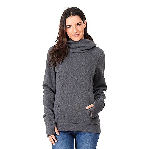 Damen Stillpullover Winter Baumwolle Langarm Einfarbig Rollkragen Zweilagiges Stillen Sweatshirt Hoodie mit Taschen für Schwangerschaft Basic Stillzeit Umstandsmode Stillshirts Mit Scarf Nursing Top von Generic