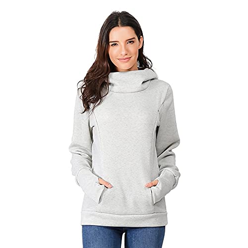 Damen Stillpullover Winter Baumwolle Langarm Einfarbig Rollkragen Zweilagiges Stillen Sweatshirt Hoodie mit Taschen für Schwangerschaft Basic Stillzeit Umstandsmode Stillshirts Mit Scarf Nursing Top von Generic