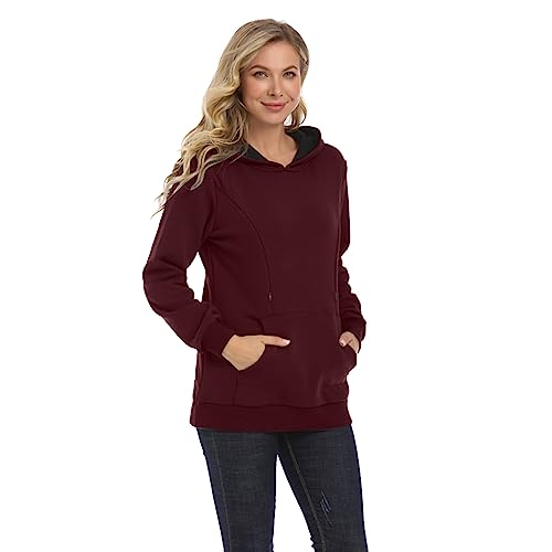 Damen Stillpullover Winter Baumwolle Langarm Einfarbig Rollkragen Zweilagiges Stillen Sweatshirt Hoodie mit Taschen für Schwangerschaft Basic Stillzeit Umstandsmode Stillshirts Mit Scarf Nursing Top von Generic