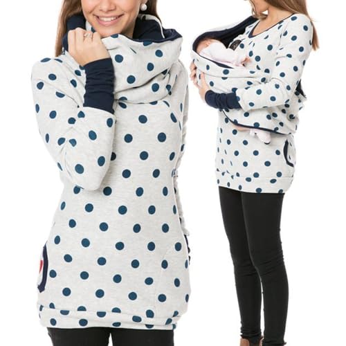 Damen Stillpullover Winter Baumwolle Langarm Einfarbig Rollkragen Zweilagiges Stillen Sweatshirt Hoodie mit Taschen für Schwangerschaft Basic Stillzeit Umstandsmode Stillshirts Mit Scarf Pulli von Generic