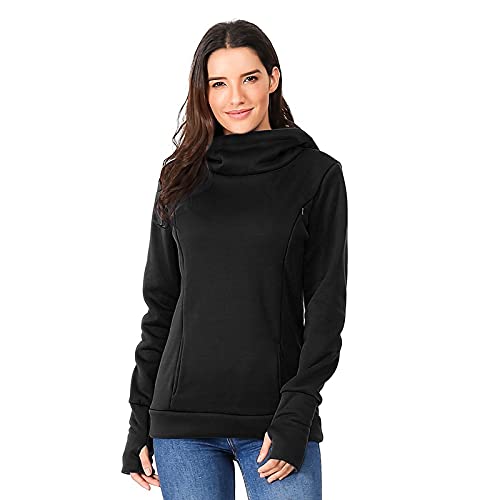 Damen Stillpullover Winter Baumwolle Langarm Einfarbig Rollkragen Zweilagiges Stillen Sweatshirt Hoodie mit Taschen für Schwangerschaft Basic Stillzeit Umstandsmode Stillshirts Mit Scarf von Generic