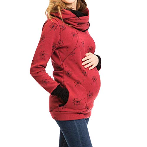 Damen Stillpullover Winter Baumwolle Langarm Einfarbig Rollkragen Zweilagiges Stillen Sweatshirt Hoodie mit Taschen für Schwangerschaft Basic Stillzeit Umstandsmode Stillshirts Mit Scarf von Generic