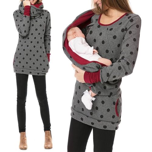 Damen Stillpullover Winter Baumwolle Langarm Einfarbig Rollkragen Zweilagiges Stillen Sweatshirt Hoodie mit Taschen für Schwangerschaft Basic Stillzeit Umstandsmode Stillshirts Mit Scarf von Generic