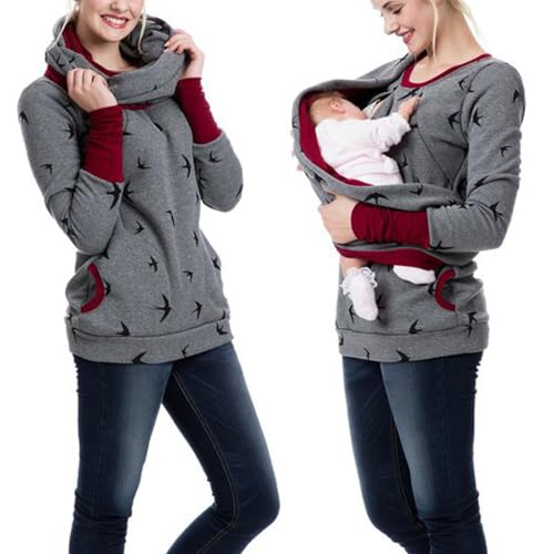 Damen Stillpullover Winter Baumwolle Langarm Einfarbig Rollkragen Zweilagiges Stillen Sweatshirt Hoodie mit Taschen für Schwangerschaft Basic Stillzeit Umstandsmode Stillshirts Mit Scarf von Generic