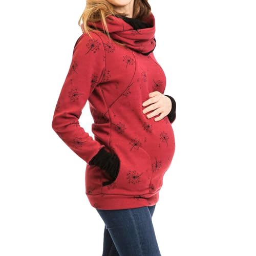Damen Stillpullover Winter Baumwolle Langarm Einfarbig Rollkragen Zweilagiges Stillen Sweatshirt Hoodie mit Taschen für Schwangerschaft Basic Stillzeit Umstandsmode Stillshirts Mit Scarf von Generic