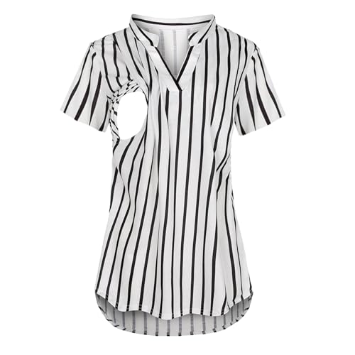 Damen Stillshirt Umstandsmode T-Shirt V-Ausschnitt Bluse Umstandstop Umstandsshirt Schwangerschaft Kleidung Stilltop Langarmshirt Basic Oberteil Langarm Tops3/4 Ärmel Kariertes (05-Dunkelgrau, XXL) von Generic