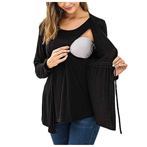 Damen Stillshirt Umstandsmode T-Shirt V-Ausschnitt Bluse Umstandstop Umstandsshirt Schwangerschaft Kleidung Stilltop Langarmshirt Basic Oberteil Langarm Tops3/4 Ärmel Kariertes Hemd (Black #1, L) von Generic