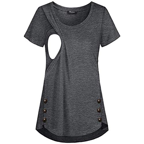 Damen Stillshirt Umstandsmode T-Shirt V-Ausschnitt Bluse Umstandstop Umstandsshirt Schwangerschaft Kleidung Stilltop Langarmshirt Basic Oberteil Langarm Tops3/4 Ärmel Kariertes Hemd (Black #4, L) von Generic