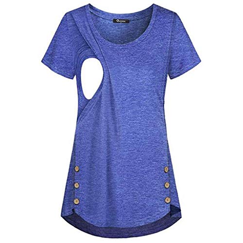 Damen Stillshirt Umstandsmode T-Shirt V-Ausschnitt Bluse Umstandstop Umstandsshirt Schwangerschaft Kleidung Stilltop Langarmshirt Basic Oberteil Langarm Tops3/4 Ärmel Kariertes Hemd (Blue #4, L) von Generic