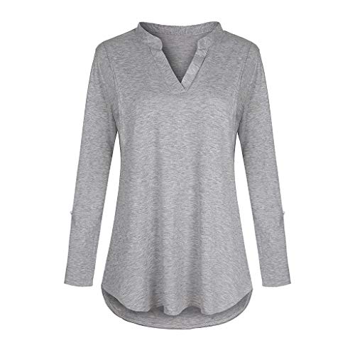 Damen Stillshirt Umstandsmode T-Shirt V-Ausschnitt Bluse Umstandstop Umstandsshirt Schwangerschaft Kleidung Stilltop Langarmshirt Basic Oberteil Langarm Tops3/4 Ärmel Kariertes Hemd (Grey #2, L) von Generic