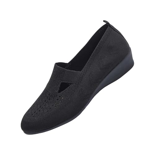 Damen Stoff Mesh Barfußschuhe Plateau Fußgewölbeunterstützung Stabilität Walkingschuhe Fussbett Schlicht Bequeme Ballerina Rutschhemmung Belüftungsschlitze Loafer (Black, 41) von Generic