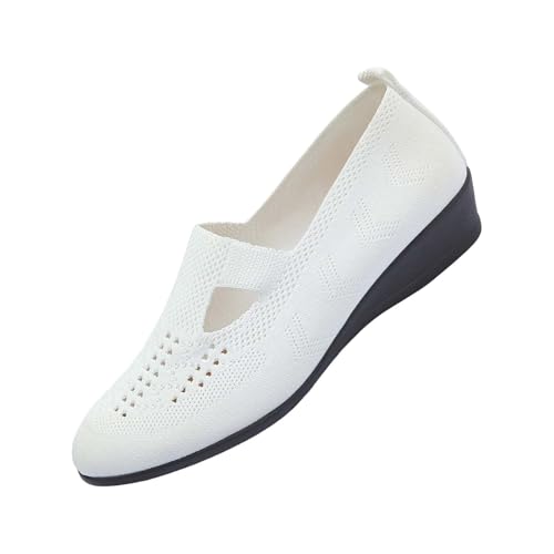 Damen Stoff Mesh Barfußschuhe Plateau Fußgewölbeunterstützung Stabilität Walkingschuhe Fussbett Schlicht Bequeme Ballerina Rutschhemmung Belüftungsschlitze Loafer (White, 43) von Generic