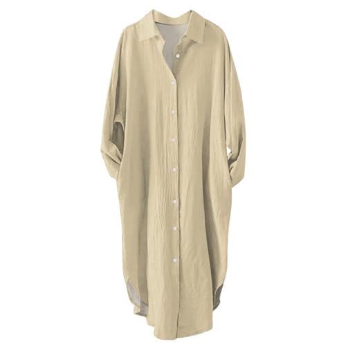 Damen Strandkleid Bikini Cover Up Blusenkleid Damen Sommer Strandbluse Strandhemd Longbluse Strandponcho Bademode Strand Damen Hemdbluse Vertuschen Shirt(A2 Beige,XL) von Generic